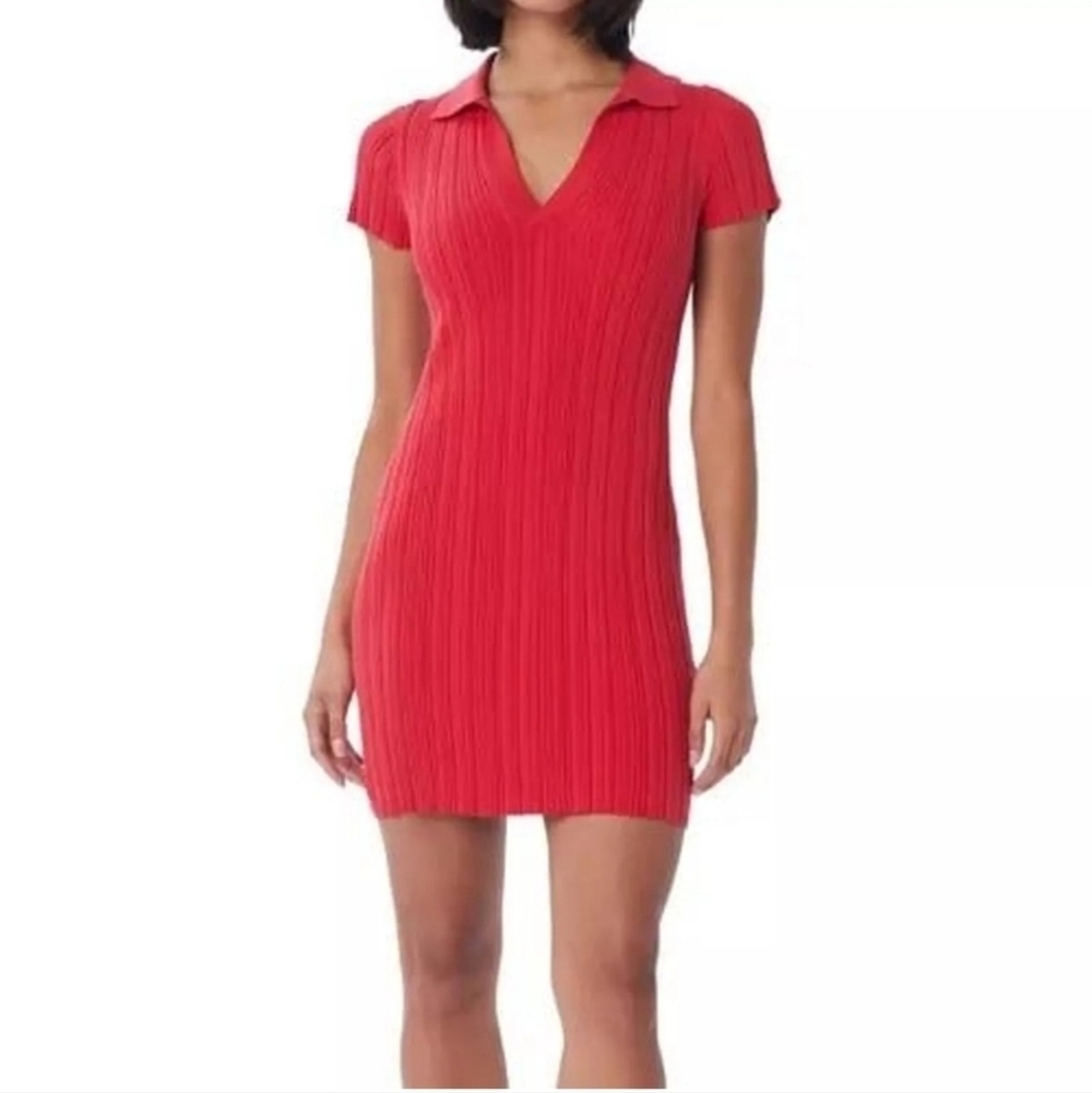 Lita by Ciara Red Ribbed Polo Mini Dress Small Cotton Comfort